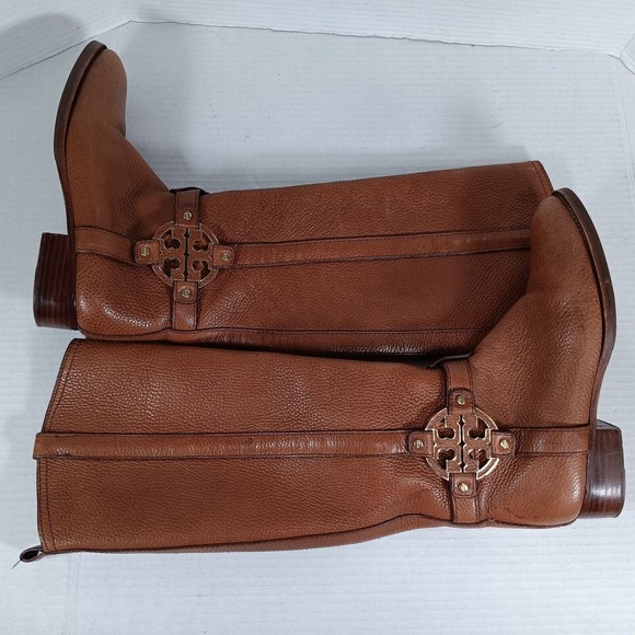 Tory Burch Women 7 M Amanda Reva Tall Brown Leather Knee Riding Boots Style - Picture 5 of 10